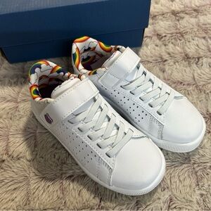 Kids White Sneakers with Rainbow Accents